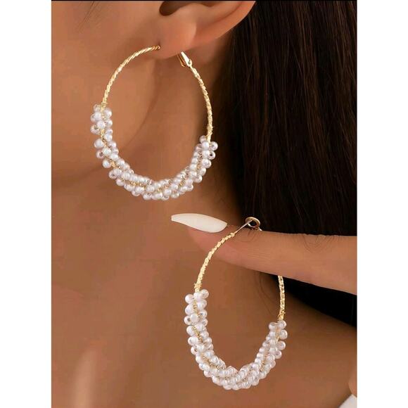 White Twisted Tassel Pearl Earrings -  Perfect Gift - Picture 1 of 5